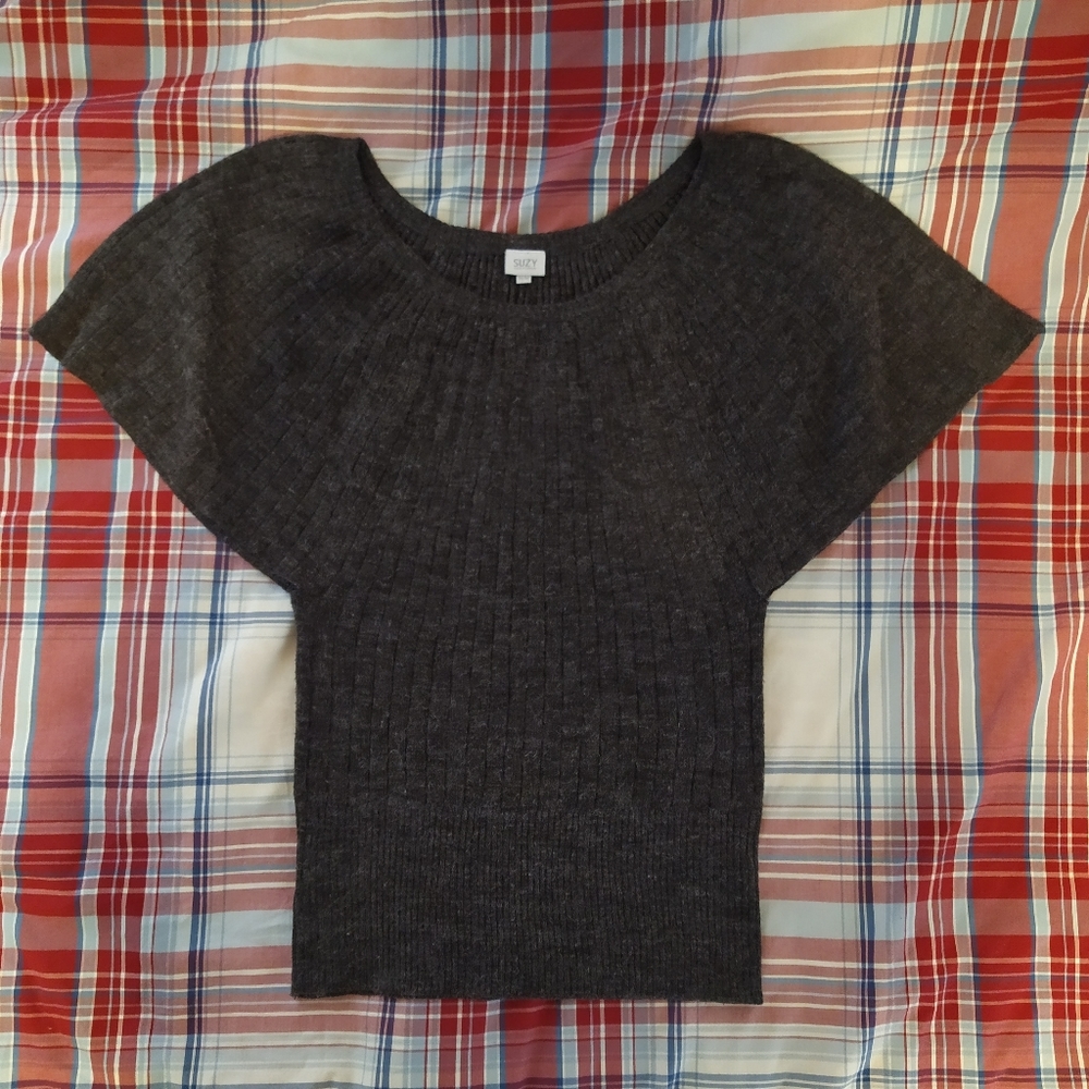 Grey Gray Bat Wing Wide Sleeve Sweater